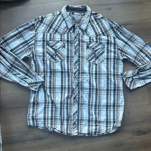 BKE Other - BKE Men's Casual Plaid Shirt - Blue, Brown, and White 3XL